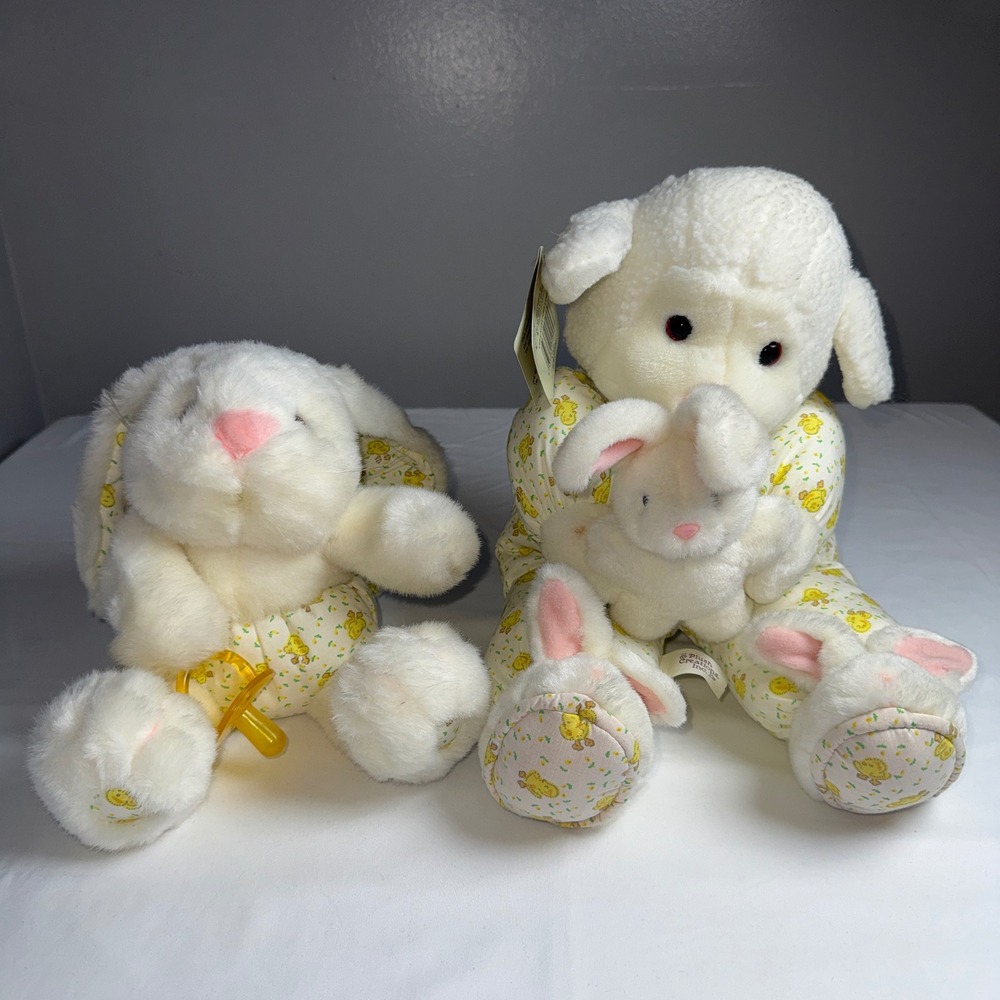 Vintage 1994 Plush Creations Nitey Nite Lamb and Bunny Pajamas Set 4094 White